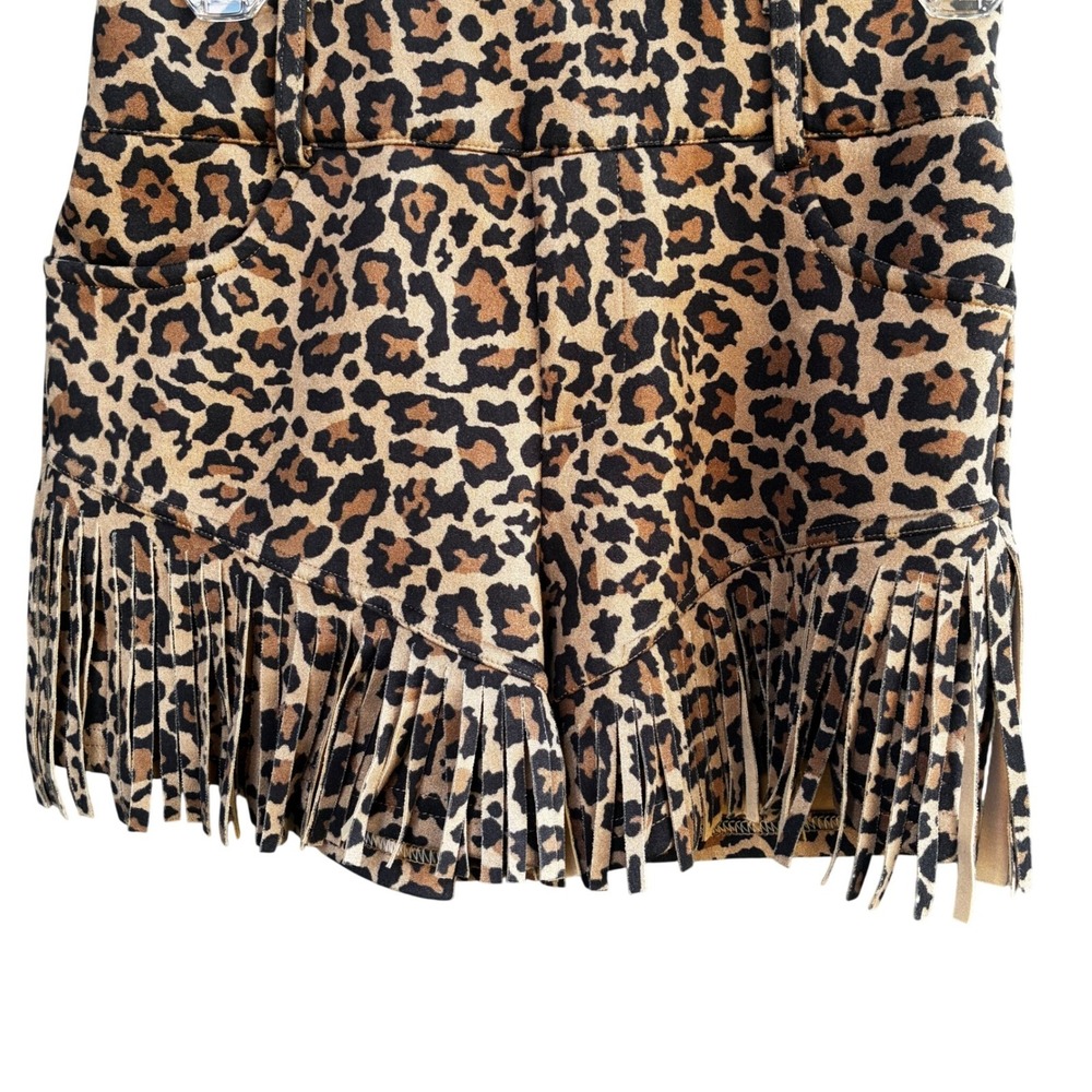 Crazy Train Leopard Print High Waist Fringe Shorts - Brown Black